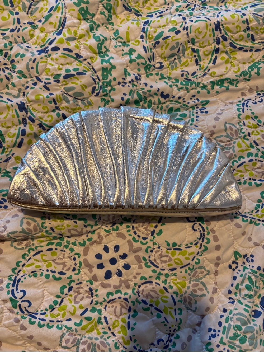 cult gaia Silver Metallic Pleated Fan Clutch